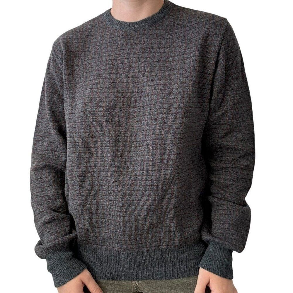 Tricots St. Raphael Grey Mens 100% Wool Orange Checkered Sweater Made in Uruguay
